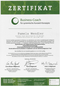 Zertifikat Business Coach DIN ISO 9001 und DIN ISO 29993